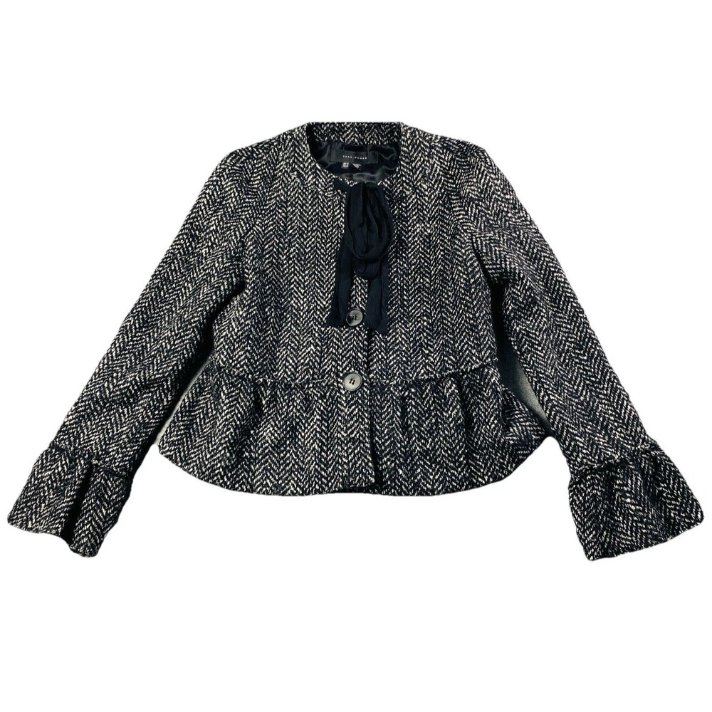 Zara Women’s Wool/mohair Blk Herringbone jacket Sz M